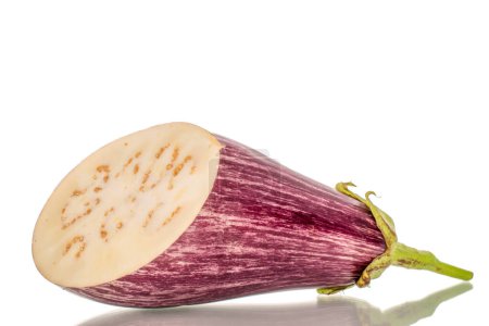 Photo for One half juicy eggplant, macro, isolated on white background. - Royalty Free Image