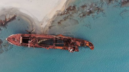 Photo for Shipwreck ''Dimitrios'' at Glyfada beach, aerial view, Lakonia, Peloponesse, Greece - Royalty Free Image