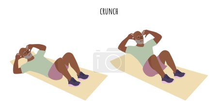 Ilustración de Hombre mayor haciendo ejercicio crujiente. Estilo de vida activo. Ilustración vectorial plana - Imagen libre de derechos
