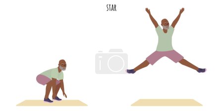 Ilustración de Hombre mayor haciendo ejercicio estelar. Estilo de vida activo. Ilustración vectorial plana - Imagen libre de derechos