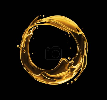 Photo for Beautiful olive or engine oil splashes arranged in a circle isolated on black background - Royalty Free Image