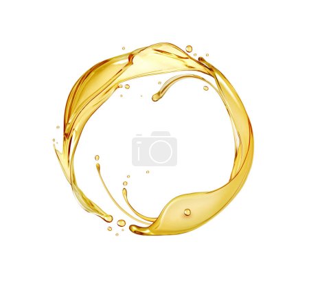 Téléchargez les photos : Des éclaboussures de liquide huileux disposées en cercle isolé sur fond blanc - en image libre de droit