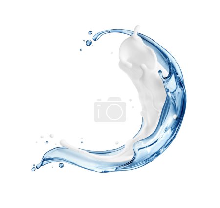 Foto de Salpicaduras de agua y leche aisladas sobre fondo blanco - Imagen libre de derechos