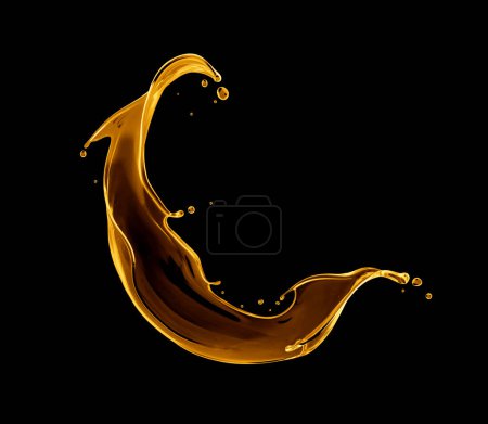 Foto de Hermosa salpicadura de girasol o aceite de motor de primer plano sobre un fondo negro - Imagen libre de derechos