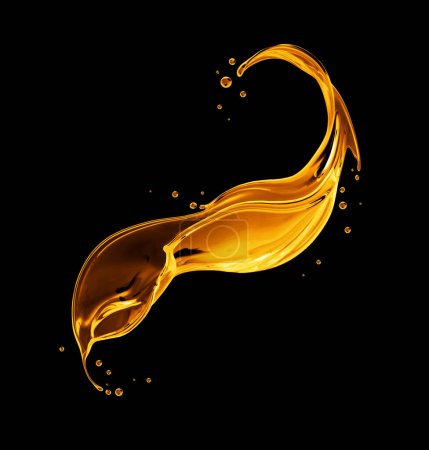 Foto de Hermosa salpicadura de aceite de girasol sobre un fondo negro - Imagen libre de derechos