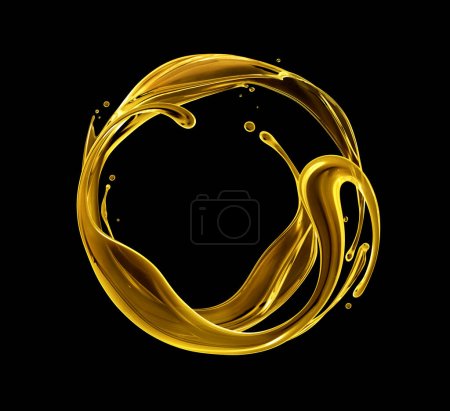 Photo for Splashes of oily liquid arranged in a circle on a black background - Royalty Free Image