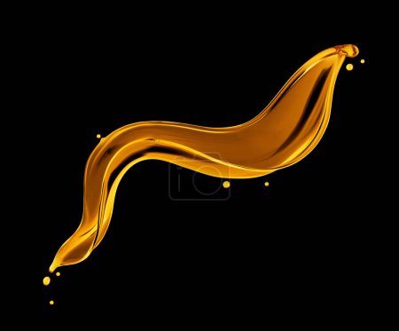 Foto de Hermosa salpicadura con gotas de aceite de girasol sobre un fondo negro - Imagen libre de derechos