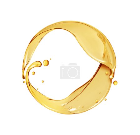 Téléchargez les photos : Des éclaboussures d'huile d'olive ou d'huile moteur disposées en cercle isolé sur fond blanc - en image libre de droit