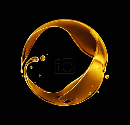 Foto de Salpicaduras aceitosas brillantes dispuestos en un círculo sobre un fondo negro - Imagen libre de derechos