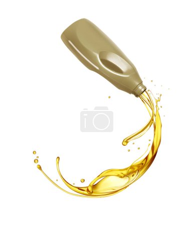 Photo for Splashes of engine oil pouring from a plastic container isolated on a white background - Royalty Free Image