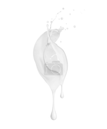 Photo for Milk dripping drops with splashes isolated on white background. Drops of cosmetic cream dripping close up - Royalty Free Image