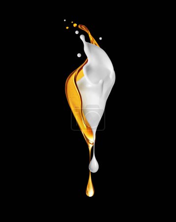 Photo for Milky and oily drops dripping close up on a black background. Drops of oil and cream flow down - Royalty Free Image