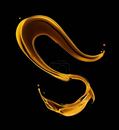 Photo for Oily splashes in a twisted shape on a black background. Glowing oily liquid in the dark - Royalty Free Image