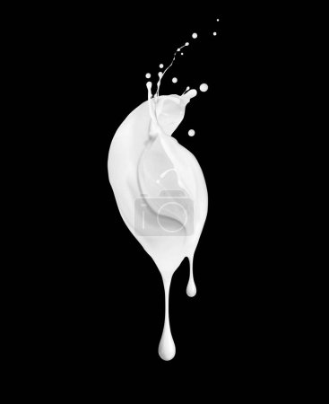 Photo for Milk dripping drops with splashes on a black background. Drops of cosmetic cream dripping close up - Royalty Free Image