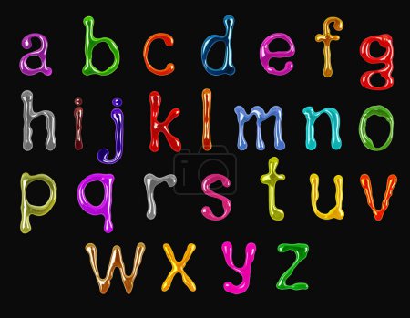Photo for Colorful glossy small latin letters drawn with paint isolated on a black background - Royalty Free Image