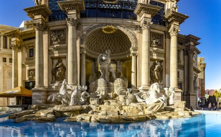 Photo for Las Vegas; USA; January 18, 2023: The fabulous and replica Fontana di Trevi on Las Vegas Boulevard, in the middle of the Las Vegas Strip where there are many casinos and hotels. - Royalty Free Image