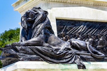 Téléchargez les photos : Le lion devant la capitale des États-Unis d'Amérique, située à Washington DC, la capitale fédérale des États-Unis. - en image libre de droit