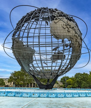 The Unisphere, a metallic structure representing the planet Earth, located in Flushing Meadows-Corona Park in Queens, New York City (USA).