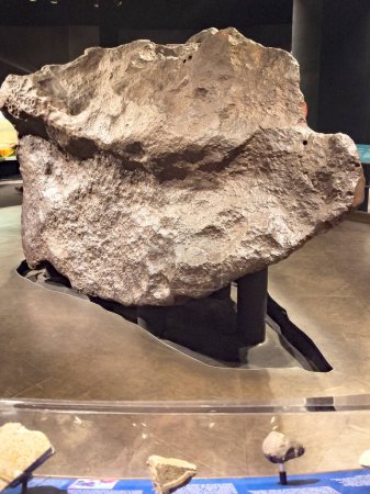 Exhibition of a huge meteorite, which is a rock from space that has fallen to earth in the American Museum of Natural History in New York (USA).