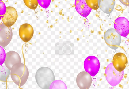 Illustration for Celebration background with balloons and confetti. Vector illustration. - Royalty Free Image