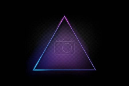 Illustration for Neon color light triangle frame. Retro fluorescent  border. Object on gradient background vector. Neon line in graphic style. - Royalty Free Image