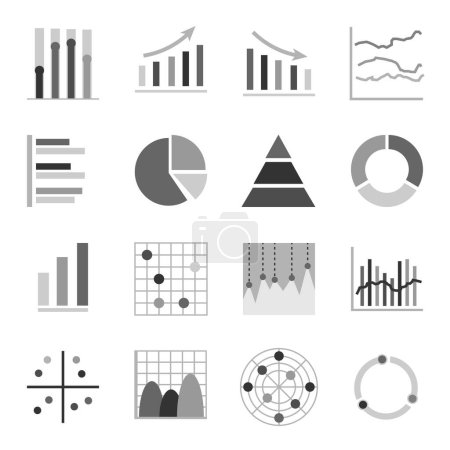 Illustration for Set of business graph icon, Symbol object statistics finance presentation, Flat success report symbol vector. - Royalty Free Image