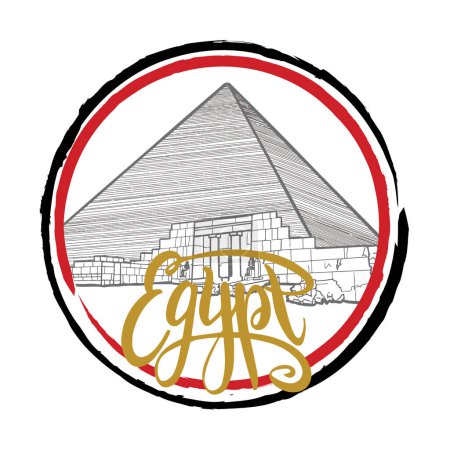 Illustration for Egypt logo, handwritten inscription, Pyramids of the Pharaohs of Cheops, symbol of the country, stylish inscription invitation to travel - Royalty Free Image