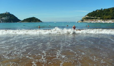 Photo for Spain, San Sebastian, Beach of La Concha, view of the waters of the Bay of Biscay - Royalty Free Image