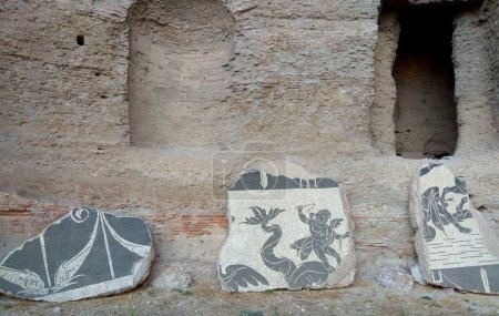 Téléchargez les photos : Italy, Rome, Viale delle Terme di Caracalla, Baths of Caracalla (Terme di Caracalla), part of an antique mosaic in the bath - en image libre de droit