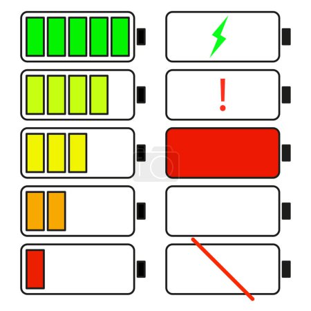 Ilustración de Conjunto de baterías icono. Ilustración vectorial. imagen de stock. EPS 10. - Imagen libre de derechos