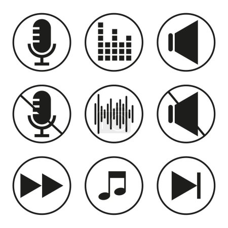Sound icons. Speaker icon. Megaphone speaker. Play video button set. Vector illustration. Stock image. EPS 10.