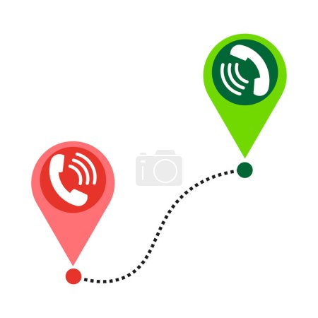 Illustration for Two pins way. Mark location. Pins with handsets. Path and two pins. Vector illustration. Stock image. EPS 10. - Royalty Free Image