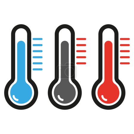 Ilustración de Tres iconos de termómetro. Ilustración vectorial. EPS 10. - Imagen libre de derechos