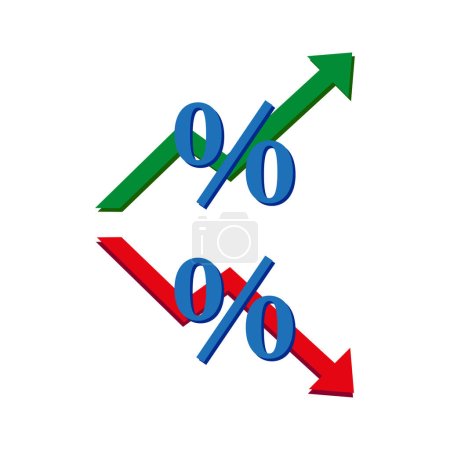 porcentajes de flechas rojas verdes. Signo de tasa de impuesto. Flecha comercial. Símbolo de crecimiento. Ilustración vectorial. EPS 10.
