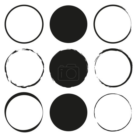 Brush circles. Design element. Black watercolor grunge background. Vector illustration. EPS 10.