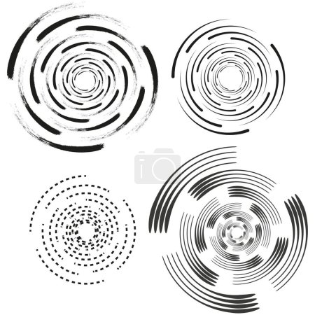 Téléchargez les illustrations : Spirale, tourbillon, tourbillon. Volute, hélice, tourbillon et forme de vortex. Lignes radiales avec rotation. Illustration vectorielle. SPE 10. - en licence libre de droit