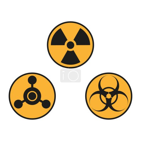 Warning signs, symbols. Danger, poison, biohazard, electricity, high voltage, chemical, waste, radioactive, explosion, bomb, flame, virus, toxic, icon set. Vector illustration. EPS 10.