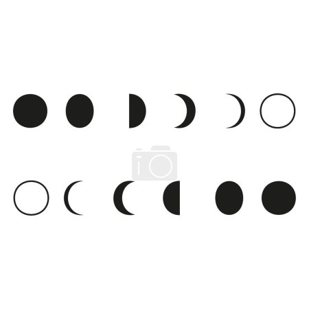 Mondphasen symbolisieren die nächtliche Weltraumastronomie. Natur Mondphasen Kugel Schatten. Der gesamte Zyklus von Neumond bis Vollmond. Vektorillustration. EPS 10.