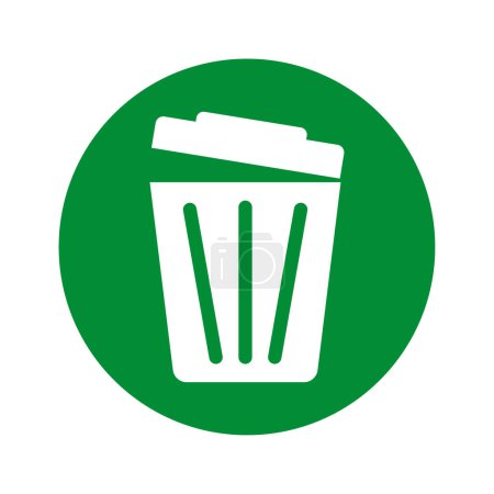 Illustration for Trash can and delete icon on computer. Trash can in a green circle. Successful removal. Vector illustration. EPS 10. Stock image. - Royalty Free Image