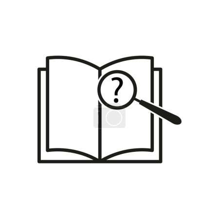 Illustration for Education single line icon. Book with a hand holding a magnifying glass, question mark. Vector illustration. EPS 10. Stock image. - Royalty Free Image