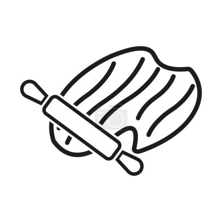 Rolling pin on dough. Baking process illustration. Kitchen utensil concept. Vector illustration. EPS 10. Stock image.