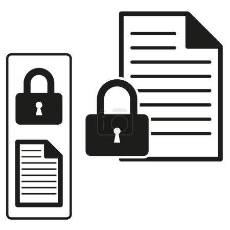 Security, protection, privacy, encryption, data. Lock and document. Safe, secure, confidential, information, access. Vector illustration. EPS 10. Stock image.