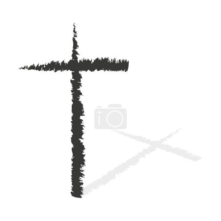 Abstract brush stroke cross, spiritual symbol. Minimalistic religious icon. Vector illustration. EPS 10. Stock image.