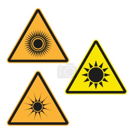 Warning sign eye sun hazard. Caution UV radiation alert. Protect against bright light. Vector illustration. EPS 10. Stock image.