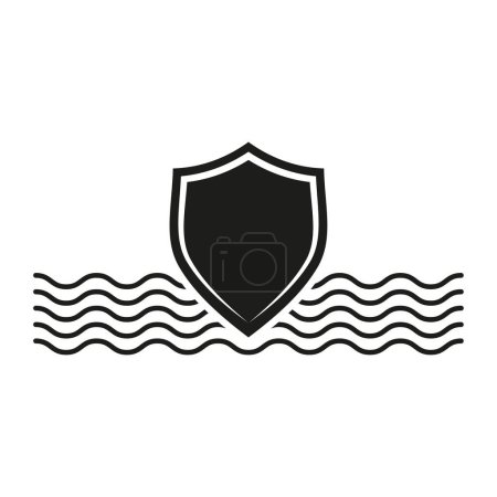 Shield on water, ensures safety, secure barrier, resilient defense, safeguard symbol. Vector illustration. EPS 10. Stock image.
