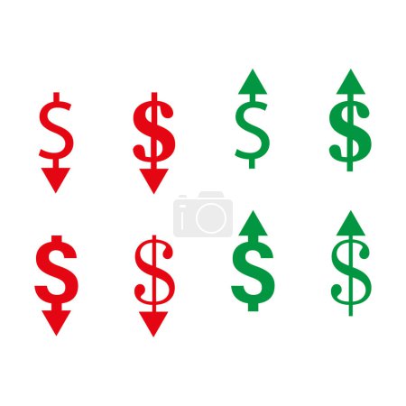 Illustration for Financial arrows with dollar signs. Market trend indicators. Increase and decrease symbols. Vector illustration. EPS 10. Stock image. - Royalty Free Image