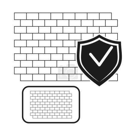 Firewall Security Check Icon with Brick Wall. Vector illustration. EPS 10. Stock image.