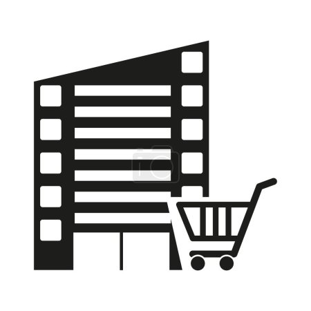 Carro de la compra y el icono de código de barras. Ilustración vectorial. EPS 10. Imagen de stock.