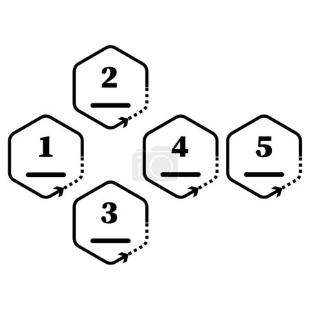 Numbered hexagon sequence. Workflow directional arrows. Process planning diagram. Vector illustration. EPS 10. Stock image.