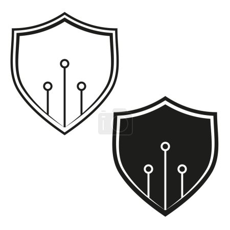 Digital Security Shield Icons. Two contrasting shield icons with circuit lines, symbolizing digital security. Vector illustration. EPS 10. Stock image.